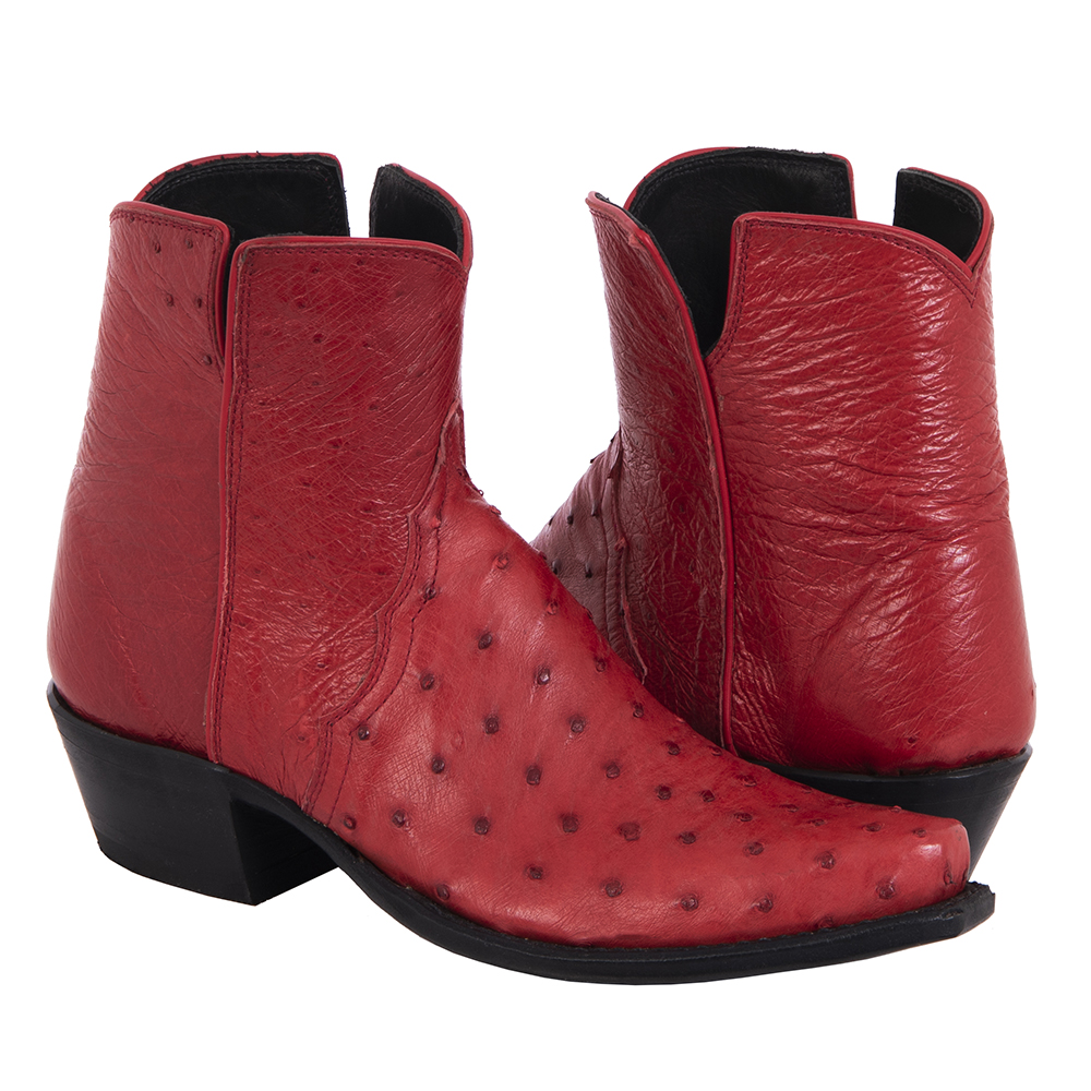 Ladies Red Full Quill Ostrich Short Boots