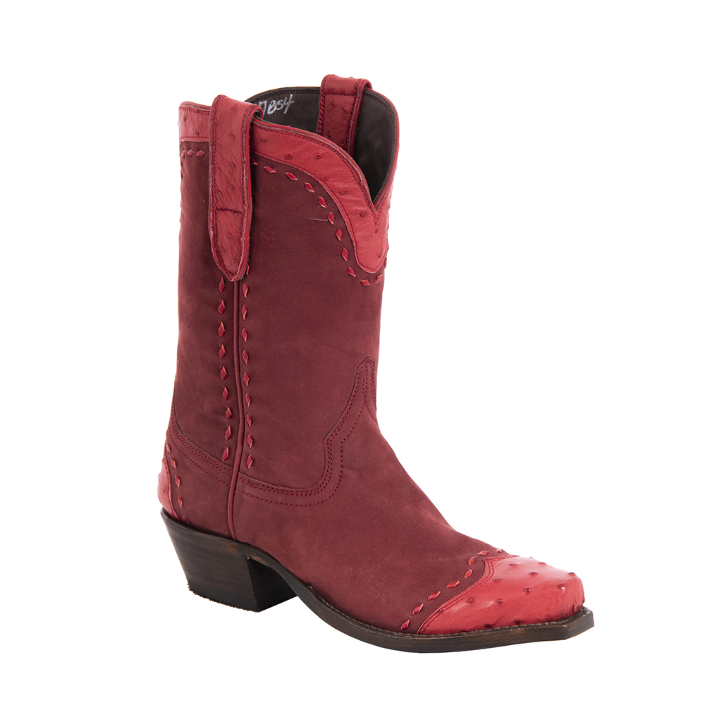 Ladies 10" Red Nubuck Ostrich Tipped Cowboy Boots