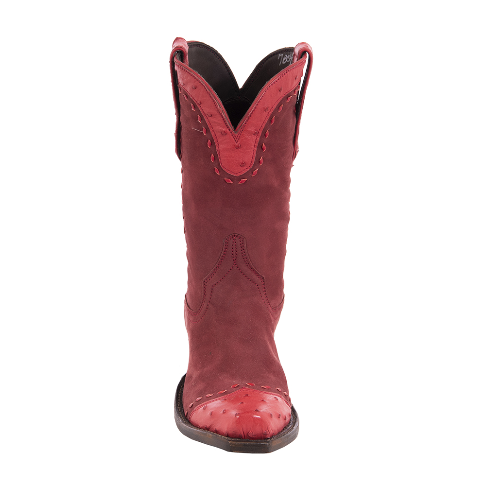 Ladies 10" Red Nubuck Ostrich Tipped Cowboy Boots