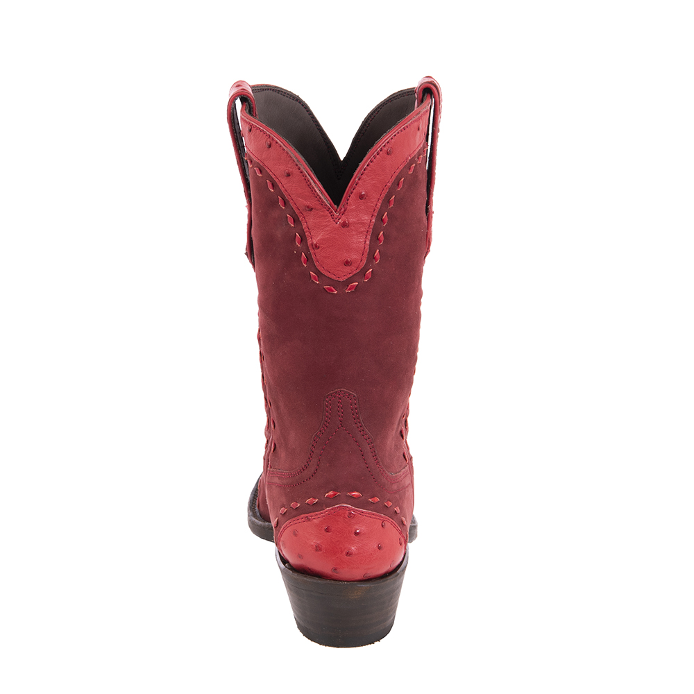 Ladies 10" Red Nubuck Ostrich Tipped Cowboy Boots