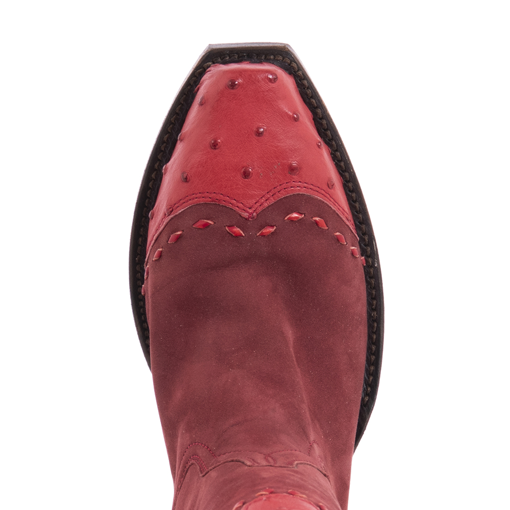 Ladies 10" Red Nubuck Ostrich Tipped Cowboy Boots