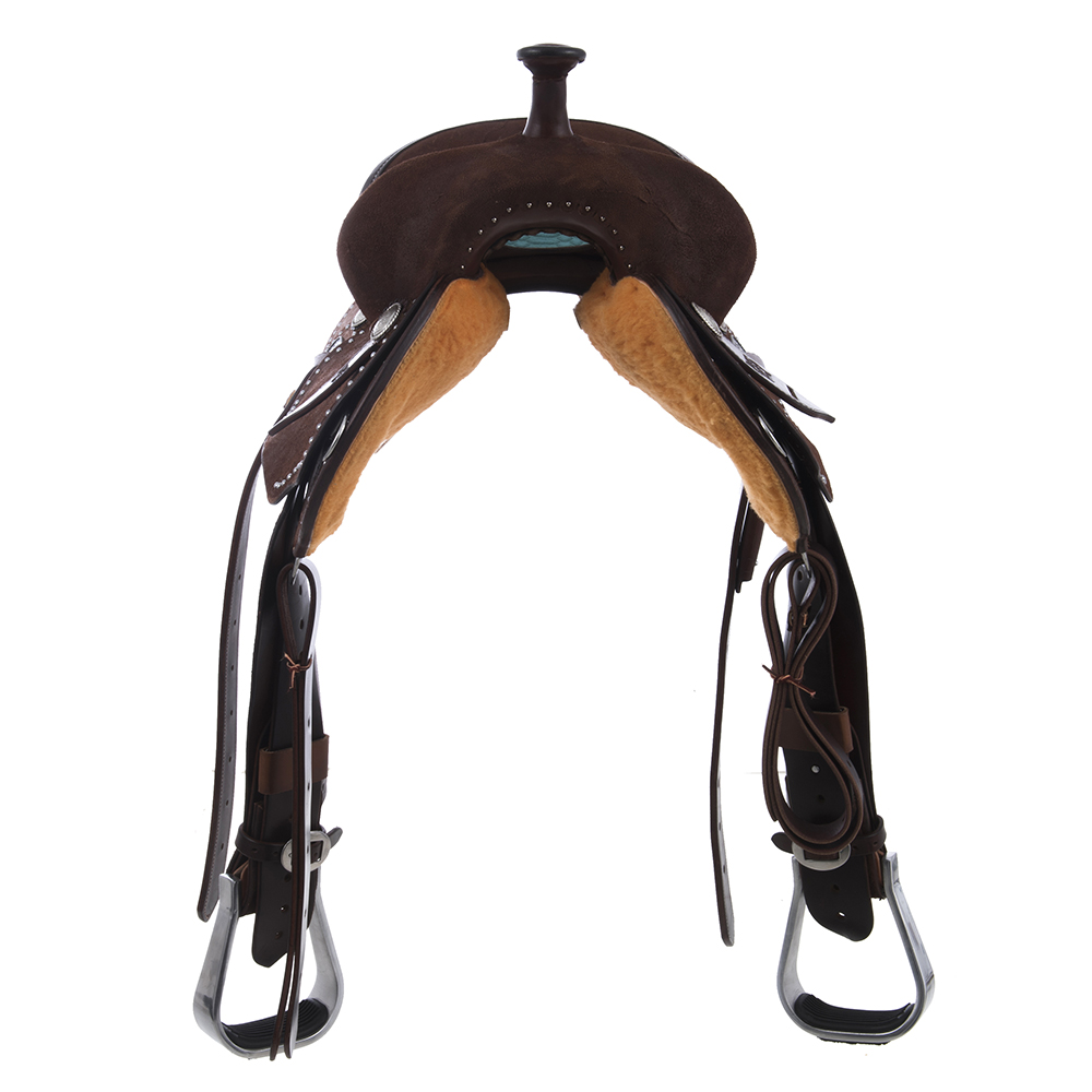 Chocolate RO Turquoise Python Spotted Border Barrel Saddle 
