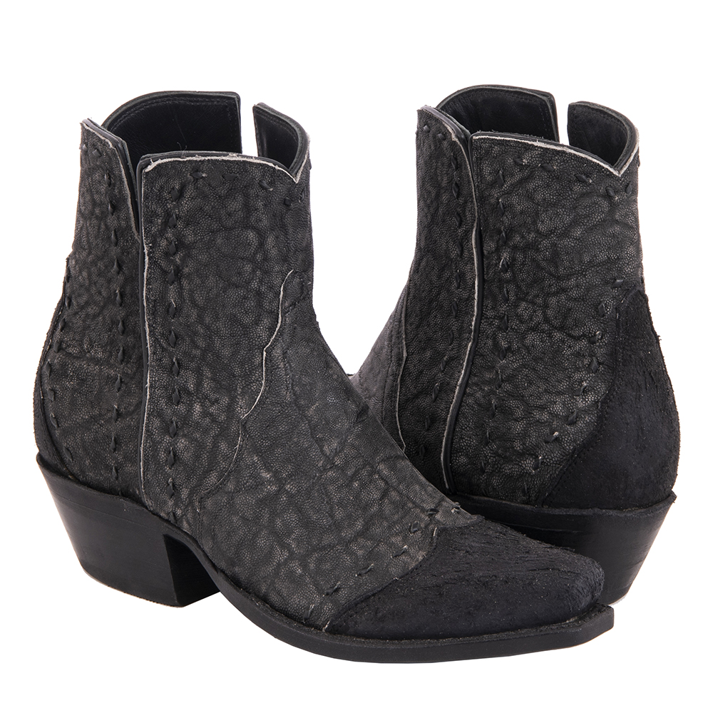 Ladies Grey Elephant Black Break Goat Buckstitch Short Boot