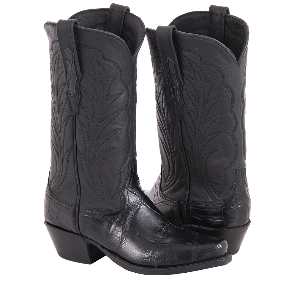 Ladies 12" Black Alligator Aniline Cowboy Boots