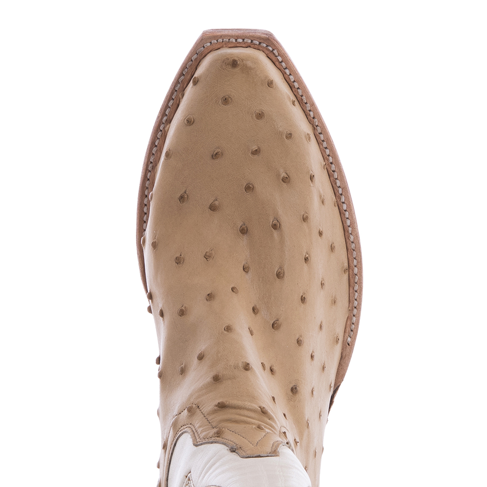 Ladies 14" Natural Full Quill Ostrich Bone Swan Cowboy Boot