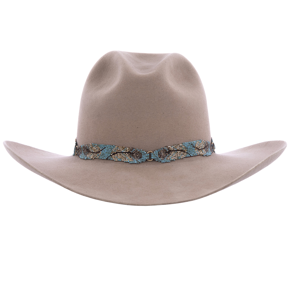 TQ, Brown, Cream Picasso 4 Feather Hatband w/ Bronze Links
