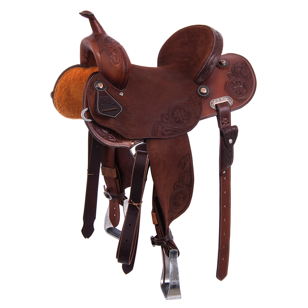 Chestnut 1/2 Breed Sunflower Corner Round Barrel Saddle