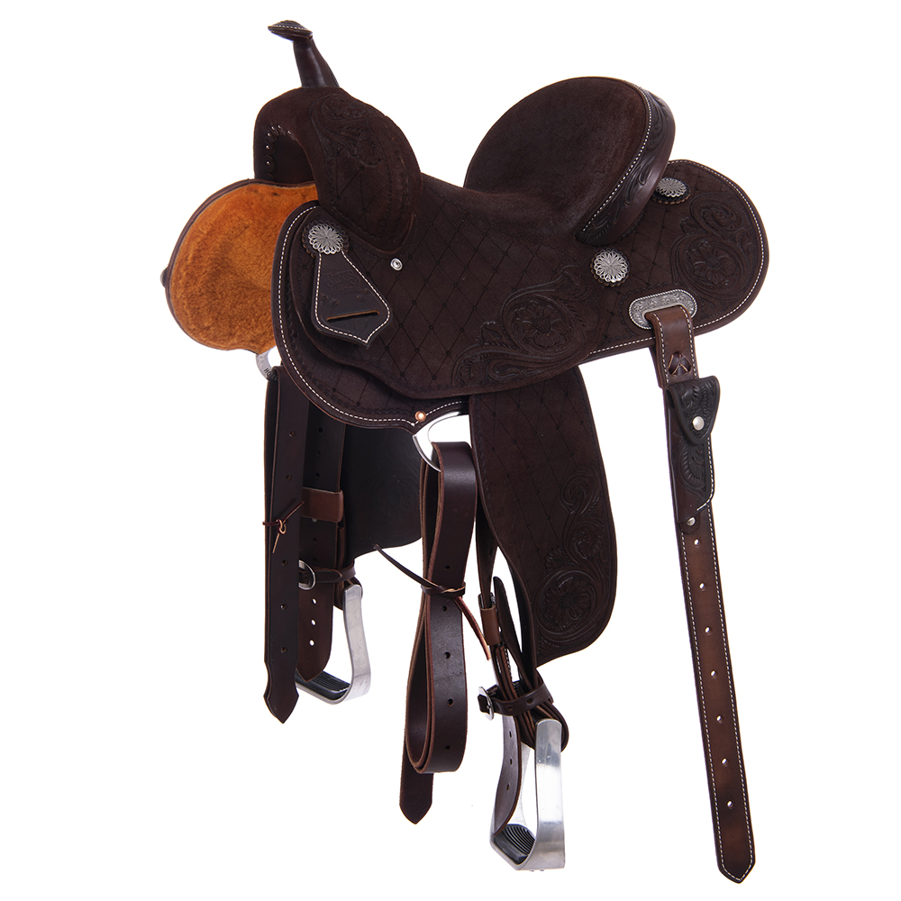 Chocolate RO Full Quilt and MW Floral Round Barrel Saddle