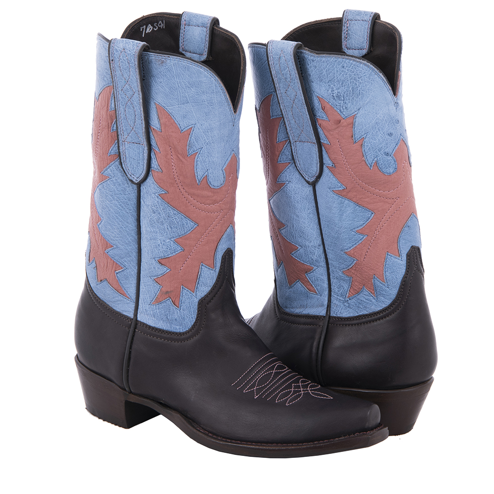 Ladies Brown Aniline and Smooth Ostrich Indigo Cowboy Boots