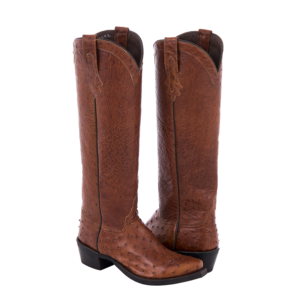 Ladies 16" Cognac Full Quill Ostrich Cowboy Boots