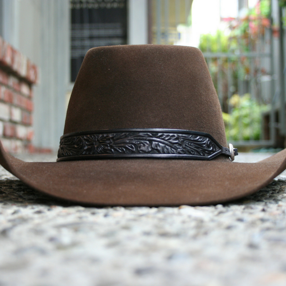 Hat Band Tooled Leather Western Floral Design. 
