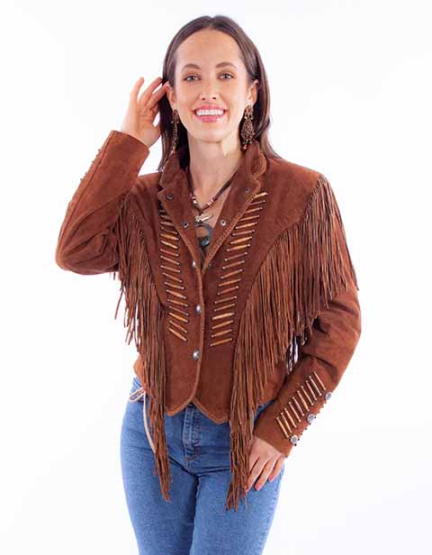 Ladies fringed leather jacket best sale