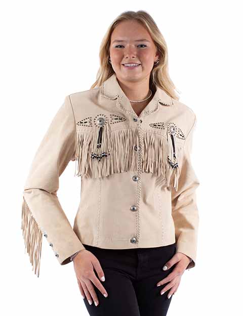Ladies Sand Fringe and Beaded Leather Jacket