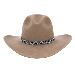 Wide Beaded Turquoise and Grey Feather Hat Band