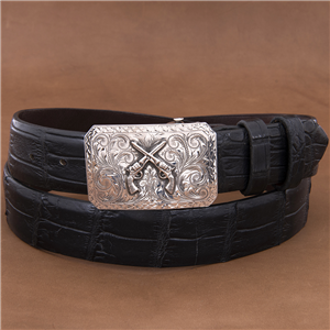SST Mesa Engraved Buckle w/Crossed Pistols Saw Tooth Border
