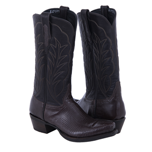 Ladies Chocolate Lizard Winn Stitch Cowboy Boots with Mini V