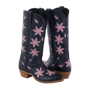 Ladies Navy Blue and Pink Pinwheel Floral Cowboy Boot