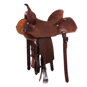 Chestnut 1/2 Breed Sunburst Floral Notched Barrel Saddle