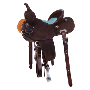 Chocolate RO Turquoise Seat Round Barrel Saddle