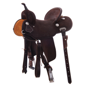 Burns Chocolate RO Barrel Saddle - Round - Full Simple Rope - Standard Binding 