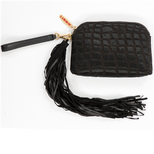 BLACK CROC EMBOSSED TASSEL POUCH