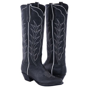 Ladies 17" Black Bison Winn Stitch Cowboy Boot