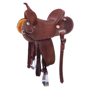 Chestnut 1/2 Breed D Daisy Tooled Seat Buckstitch Round Barr