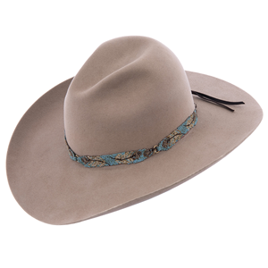 TQ, Brown, Cream Picasso 4 Feather Hatband w/ Bronze Links