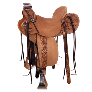 Burns Russet SO/RO Ranch Saddle - Kidney Bean -  1/4 WYO w/ Tooled Exposed Stirrup Leathers
