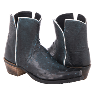 Ladies Crystal Blue Overwash Ostrich Short Boot Mini Vibram