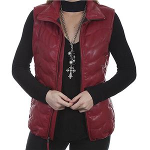 LADIES RED RIBBED LEATHER VEST