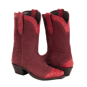 Ladies 10" Red Nubuck Ostrich Tipped Cowboy Boots