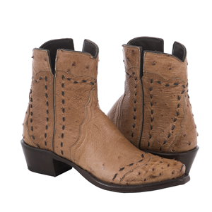 Ladies Brandy Smooth and Full Quill Ostrich Short Boot