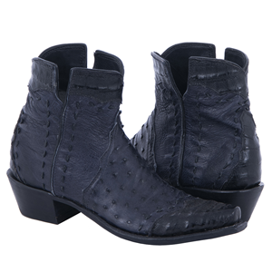 Ladies Navy Ostrich and Black Caiman Short Boots