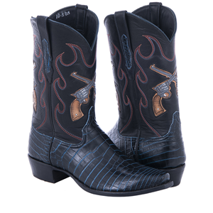 Men's Navy Crocodile and Crossed Pistol Cowboy Boots