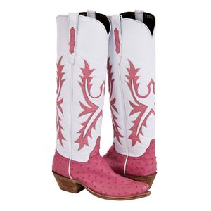 LADIES COWBOY 17" PINK FQ OST / WHITE KIDSKIN W/ OLD NUGGET PINK SMO OST INLAY 