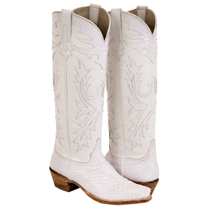 Ladies 17" White Python Aniline Fern Cowboy Boots