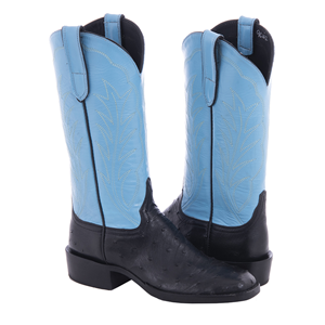 Ladies 13" Black Full Quill Ostrich Blue Winn Cowboy Boot 