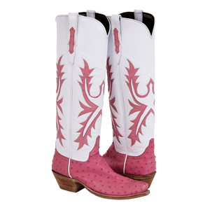 Ladies 17" Pink Ostrich White Kidskin Old Nugget Cowboy Boot