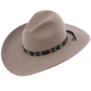 13 Wide Black Hatband w/TQ, Yellow, Blue, Brown 36 Frathers 3 TQ Crosses