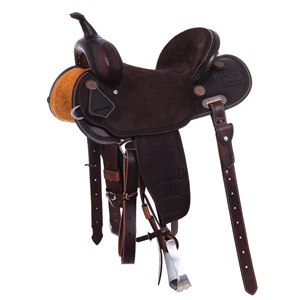 Burns Chocolate SO/RO Barrel Saddle - Round - Full Celtic Border w/ Sponsorships 