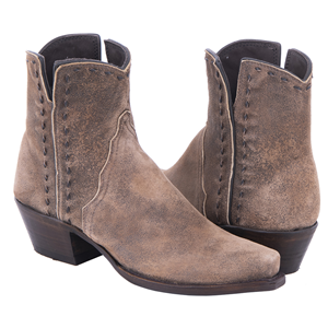 Ladies Short Mocha Lamb Buckstitch Boots
