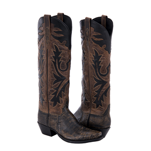 Ladies 17" Tan Distress Lizard and Canella Goat Cowboy Boot