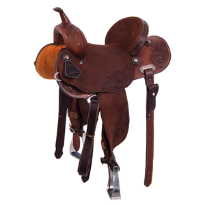 Chestnut 1/2 Breed Sunflower Corner Round Barrel Saddle