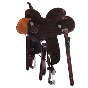 Chocolate RO Full Quilt and MW Floral Round Barrel Saddle