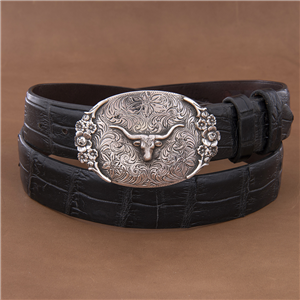 Oval Floral Bull Western Buckle