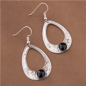 Small Western Engraved Black Onyx Pear Drop Earrings