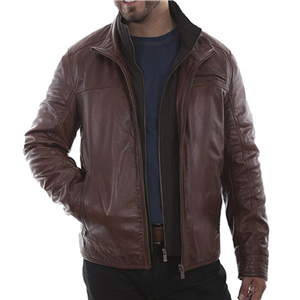 MEN'S BROWN LEATHER JACKET W/FRONT INSERT