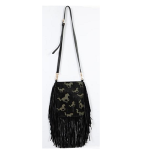 BLACK FRINGED CROSSBDY GIDDYUP HANDBAG