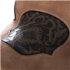 BURNS TWO TONE MAHOGANY BARREL SADDLE W/ 1/2 SUNFLOWER - 1/2CHOCOLATE BUCKSTITCH